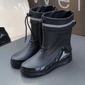 Outdoor work British style anti slip warm autumn and winter waterproof drawstring tied men's rain boots