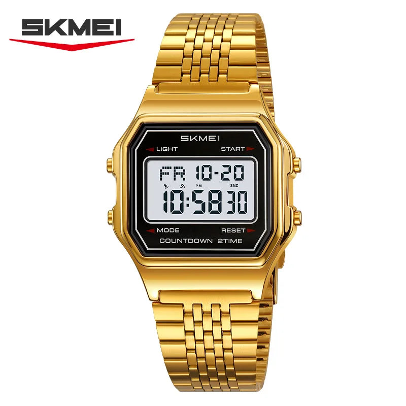 SKMEI 2465 Luxury Men's Digital Watch Waterproof Stainless Steel Electronic Men's Watch LED Display Sport Clock Reloj Hombre