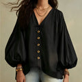 Autumn New Solid Color Fashion Single-breasted Loose Women Shirt Casual Retro Lantern Long-sleeved Versatile Female Vacation Top