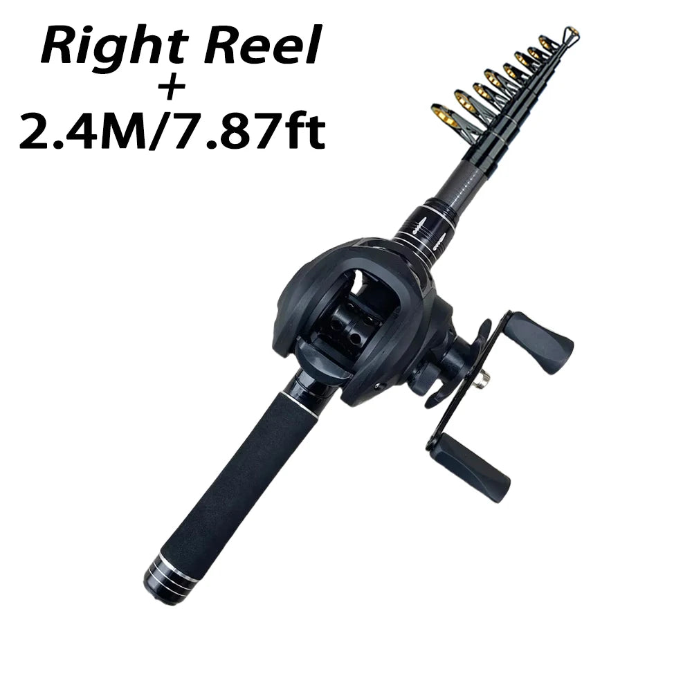 Mini Shrink 31cm Portable Fishing Rod Kit 1.5-2.1M Telescopic Carbon Trave Pole High Speed 7.2:1 Baitcasting Reel Carp Fishing