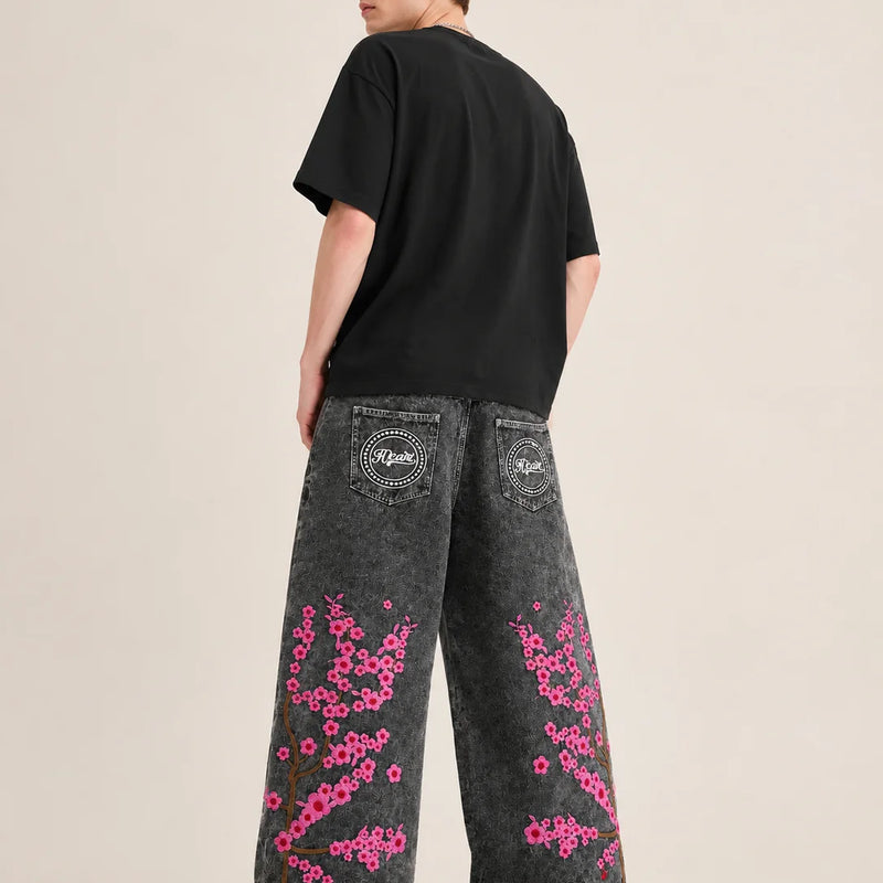 UP.THE Men Baggy Wide Leg Jeans, Vintage Washed Black | SAMAG