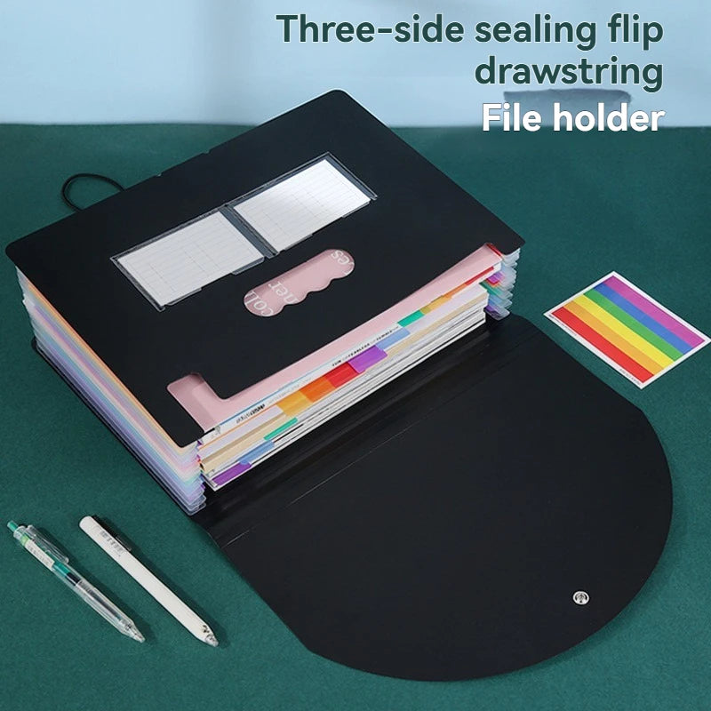13/25/37 Grid Plastic Three Sided Sealed Hanging Rope Flip Organ Bag A4 Multi-Layer Folder Office File Storage PP File Bag