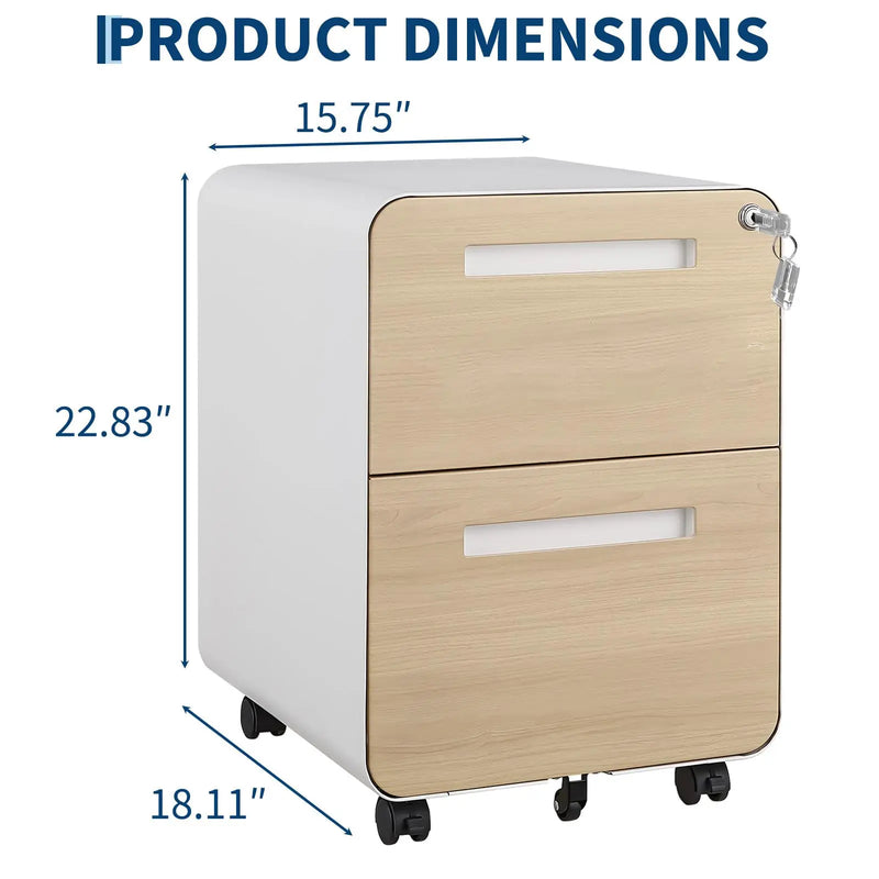 2 Drawer Mobile File Cabinet With Lock Under Desk Metal Rolling Filing Cabinets For Home Office Letters Legal A4 Fully Assembled