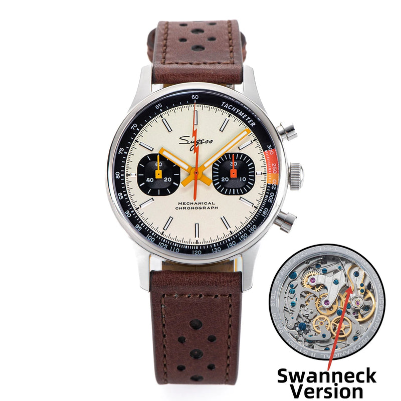 Sugess Pilot Watch with Seagull Movement Swanneck Wristwatch Mechanical Chronograph Sappire Crystal Military Limited Racing 1963