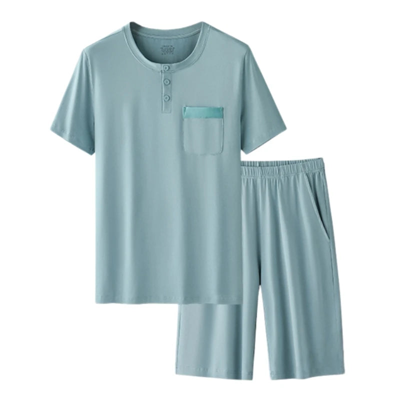 Men's Super Soft Cotton Modal Pajama Set Short Sleeves Antibacterial Sleepwear Home Loungewear Comfortable Breathable Nightwear