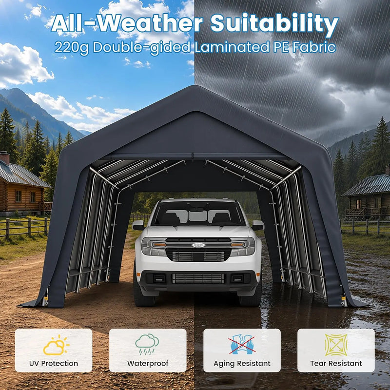 13x20 FT Heavy Duty Carport Canopy, Grey Outdoor Patio | SAMAG