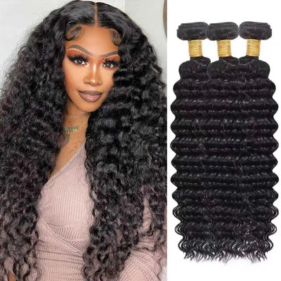 Deep Wave Human Hair Bundles Curly Hair 40Inch Brazilian Weaving Raw Virgin Unprocessed Double Weft Hair Bundles Extensions