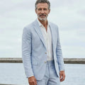 Men's linen casual men's beach party business suit two-piece wedding tailcoat set with split collar suit jacket and pants