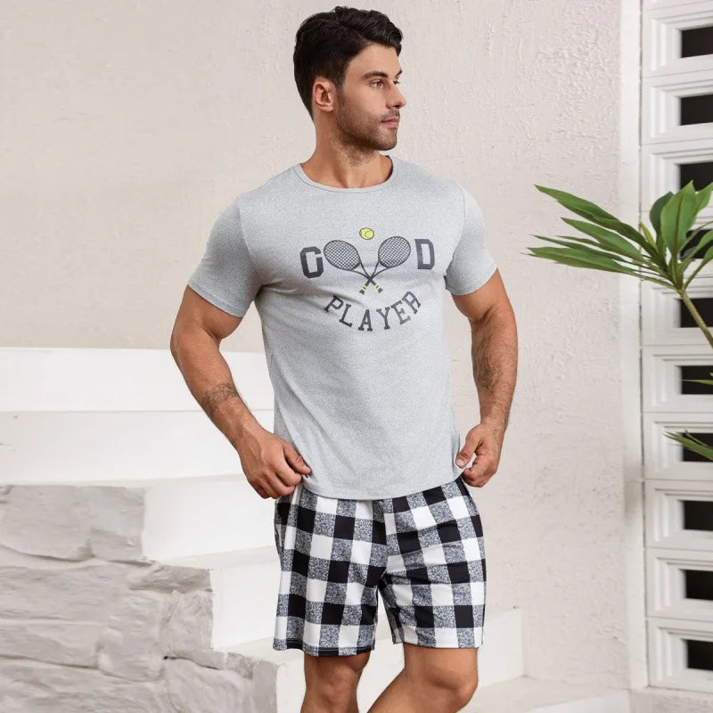 Men's Loungewear Summer Short Sleeve Shorts Pajamas Youth Soft Skin-friendly Loose Casual Wear Suit Lounge Set Pijamas for Men