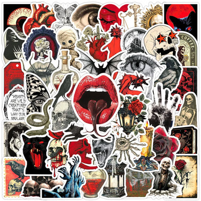 Vintage Red & Black Horror Thriller Stickers - Waterproof | SAMAG