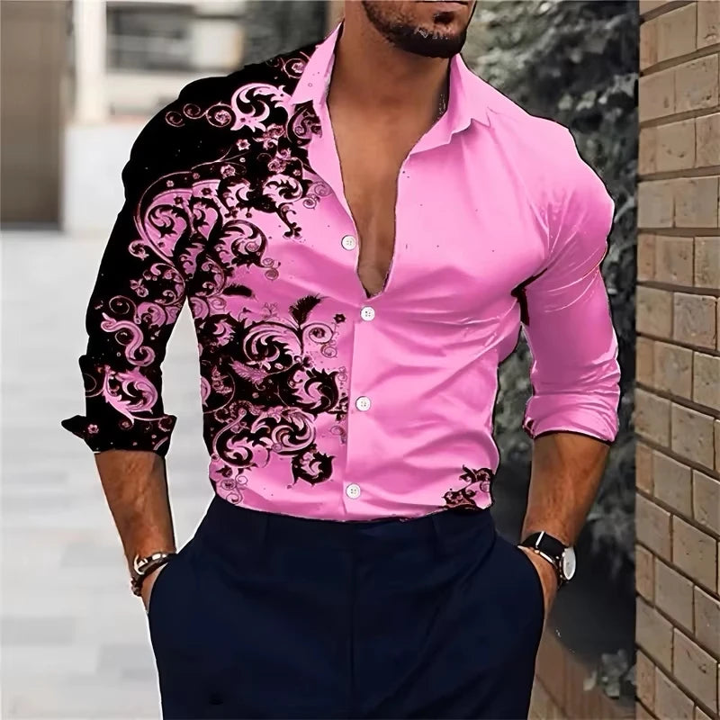 Men'S Stylish Red Floral Print Dress Shirt - Casual Long | SAMAG