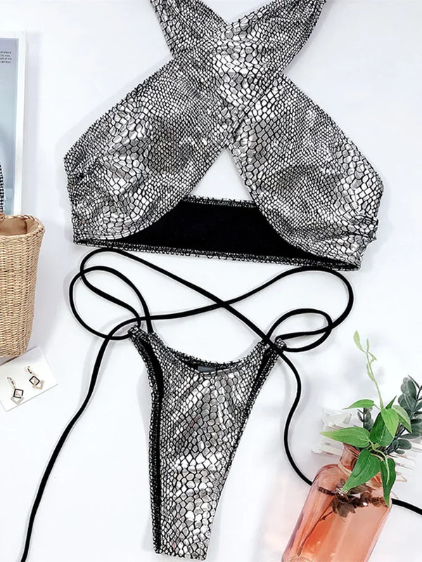 Snake Skin Mini Micro Thong Bikini Women Swimwear Female | SAMAG