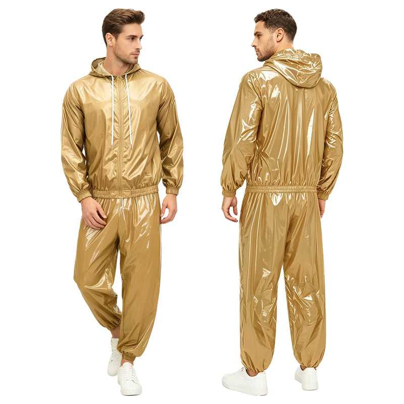 Men's Sauna Tracksuit Set Zipper Hoodie Drawstring Pants | SAMAG