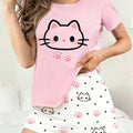 Women's Summer Short-Sleeve & Shorts Pajama Set with Cat | SAMAG