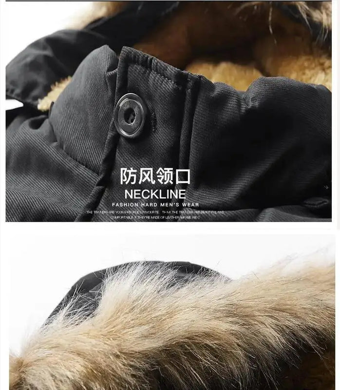 New Fashion Men Hooded Fur Collar Long Jackets Warm Parkas Fleece Down Jackets Male Winter Coats Outdoor Casual Jackets Size 7XL