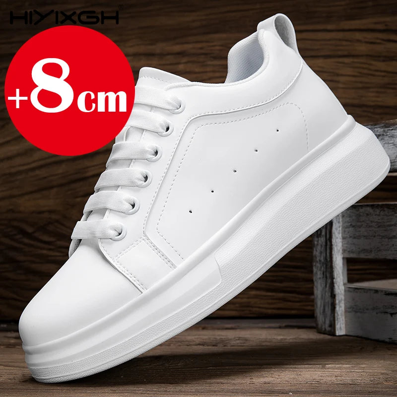 New men's leather elevator shoes 6 cm 8 cm invisible height increase white black sneakers leather height increase casual shoes