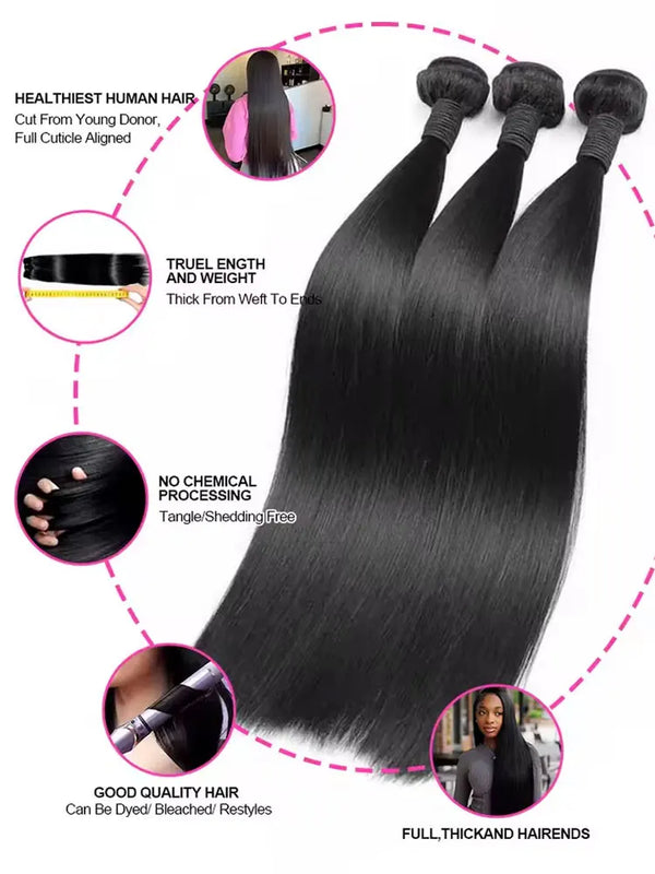 Straight Bundles Human Hair 12A Human Hair 3 Bundles Straight Hair Brazilian Hair Human Hair Bundles Virgin Human Hair Bundles Remy Human Hair Bundles 20 22 24 Inch Human Hair Extensions