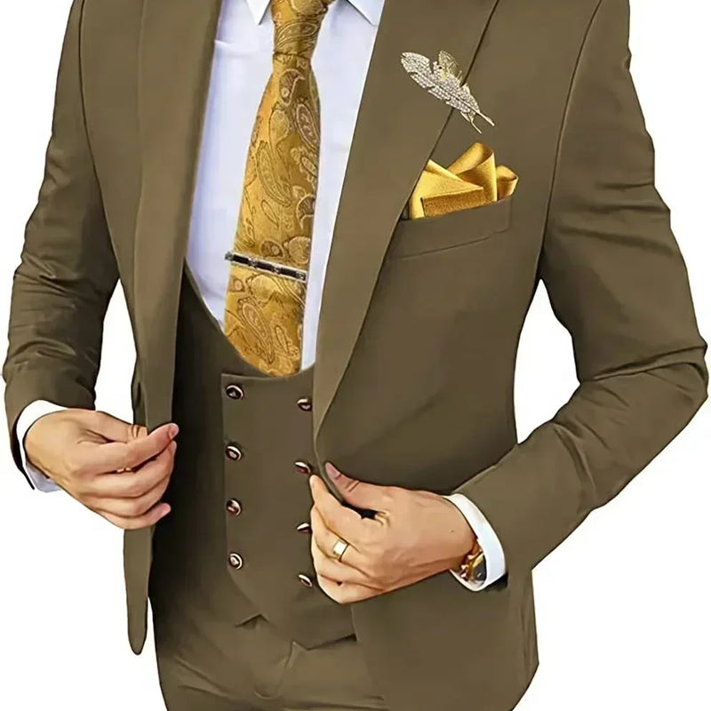 Elegant Male Suit 3 Pieces Blazer Vest And Pants Set Peak Lapel Tuxedo Suits For Men Ceremony Wedding Dresses Business Prom