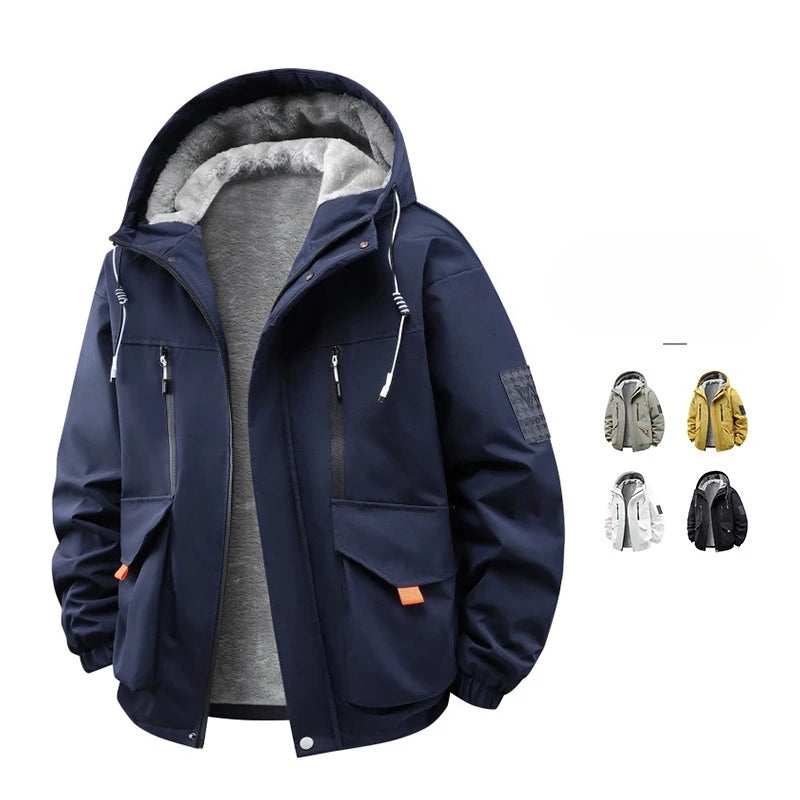 Winter Hooded Parka Coat Men Fleece Lined Windproof Quilted Coats Man Outwear Clothing Thick Warm Padded Jackets Couple Parkas