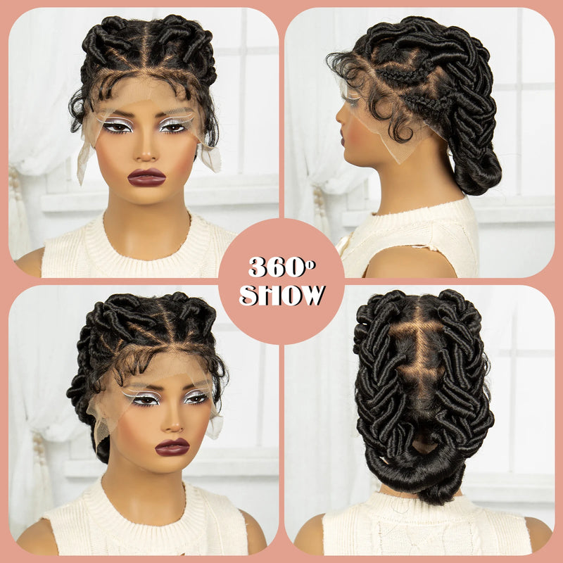 Full Lace Bantu Braided Wigs Synthetitc Short Handmade Knotless Braided Lace Wig Short Cornrow Braids Wigs for Black Women