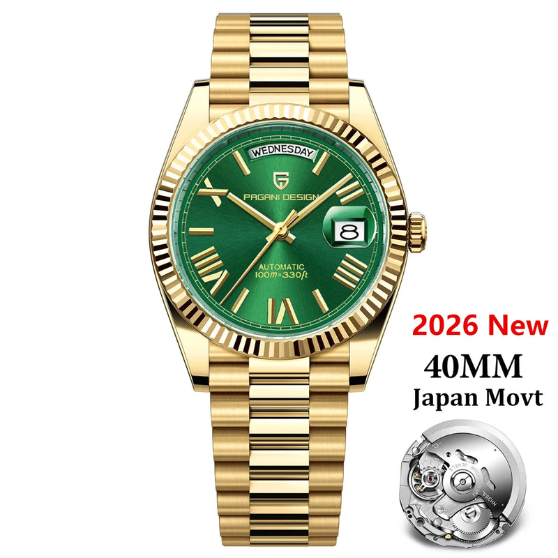 PAGANI DESIGN Men's Watches DD40 Gold White Luxury Automatic Watch Japan Movt Date Week Mechanical For - Visuel 8 | SAMAG