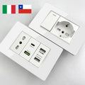 White Tempered Glass Italy USB Type C Smart Fast Charging Wall Socket Plugs Schuko Light Switch Panel Chile TV Sat Computer CAT6