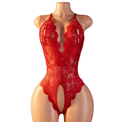 Sexy Red Crotchless Lingerie Women Lace Hollow Bra Set | SAMAG