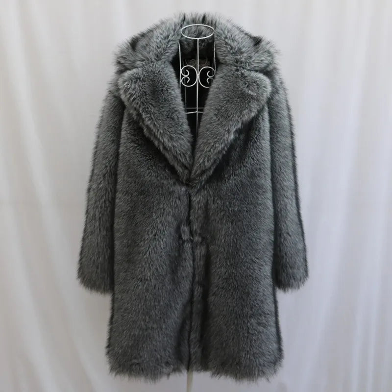 Men's Clothing Fur Coats Faux Fox Fur Long Coats Overcoats Plus Sizes Winter Thickened Warm Mink Fur Windbreakers Jacket Winter