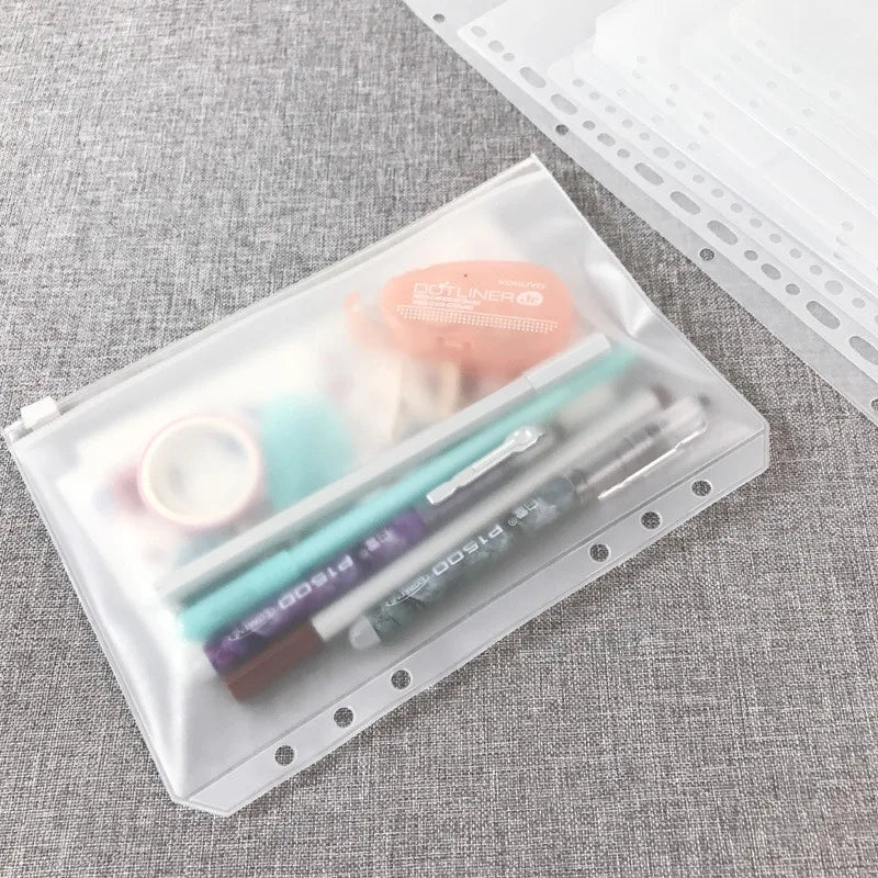 10Pcs A5 A6 A7 Binder Pockets Waterproof Zipper Pouch for 6 Ring Notebook Binder Clear Document Filing Bag Leaf Organizer Folder