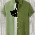 Men's Fun Hide-and-Seek Black Cat Print Shirt, Summer | SAMAG