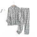Cotton Flannel Women's Long Pants Pajamas Sets for Sleepwear Plaid Design Loose Autumn and Winter Long Sleeve Trouser Suits