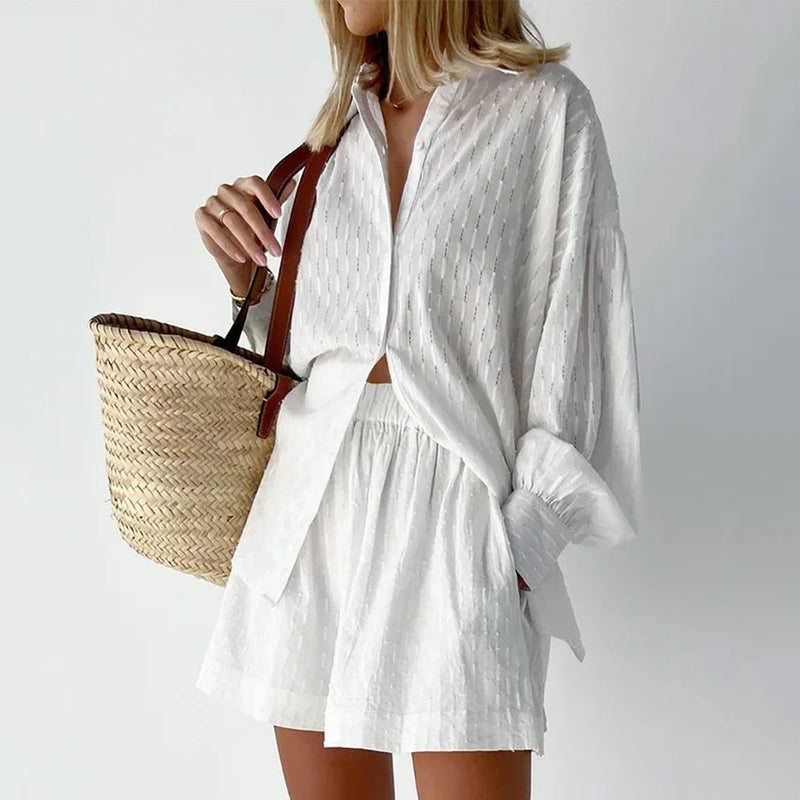 Women's Two Piece Set Outfits Summer Fashion Loose Shorts Long Sleeved Elegant Shirt 2 Piece Sets Suit For Women Streetwear 2026