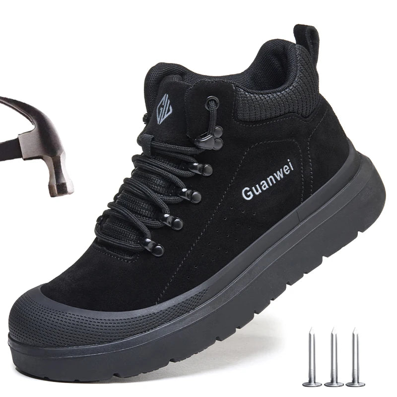 Welding Shoes Men Indestructible Work Safety Boots Cow Leather Steel Toe Safety Shoes Men Security Protective Work Shoes