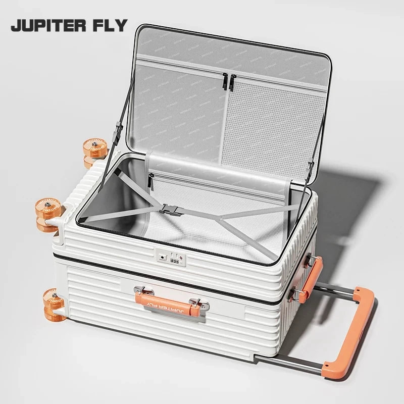 Side Opening Suitcase Wide Trolley Travel Case with Skating Spinner Wheels TSA Lock Rolling Luggage PC Material 20/24/26/28inch