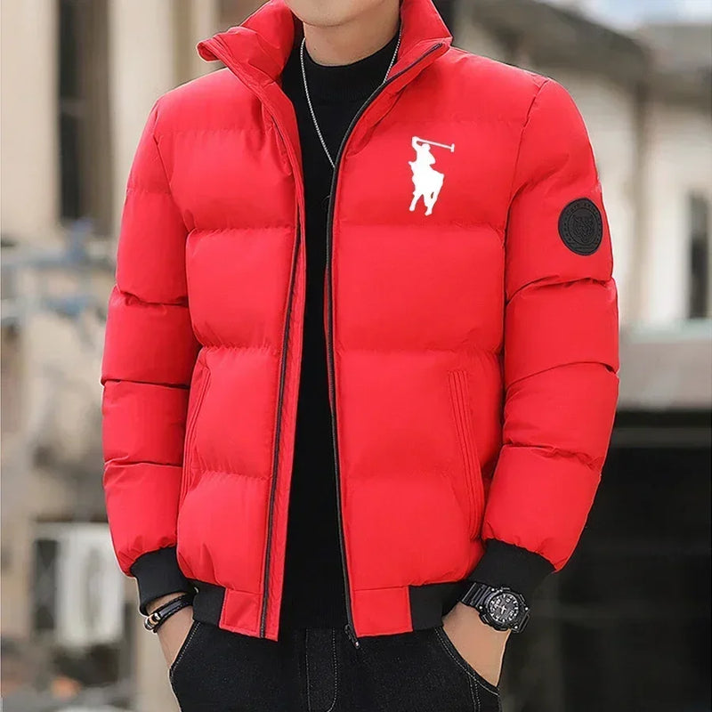New Autumn Winter Men's Casual Down Jacket Outdoor Fashionable Stand Collar Short Warm Printed Zipper Coat Streetwear Parkas