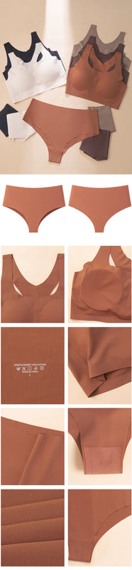 TERMEZY Soft Seamless Wireless Bra Set Minimalist Racerback Bralette Set Sport Yoga Breathable Panties Set Solid Color Intimates