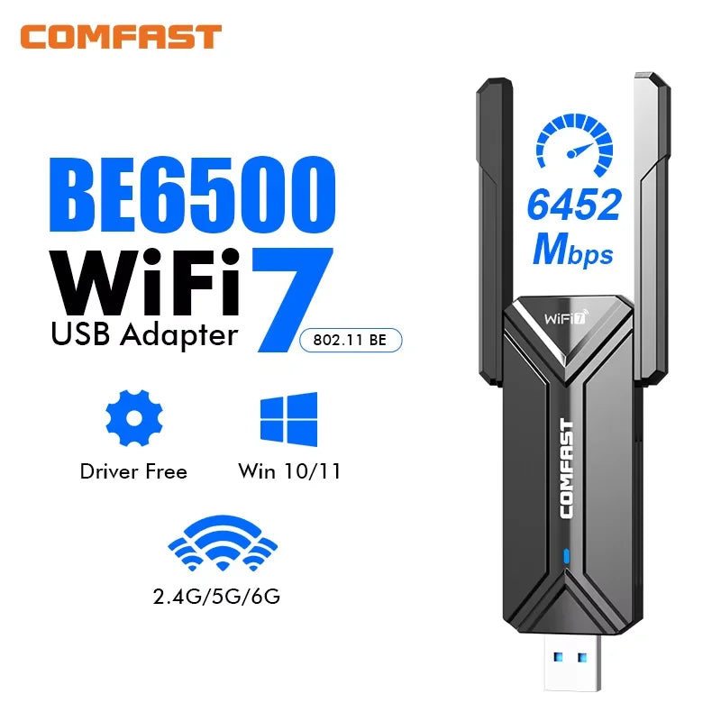 COMFAST Wifi 7 USB 3.0 Wi - Fi Adapter 6500Mbps Wireless Network Card 6G/5G/2G 4*5dBi Antennas Receiver 1 - Visuel 2 | SAMAG