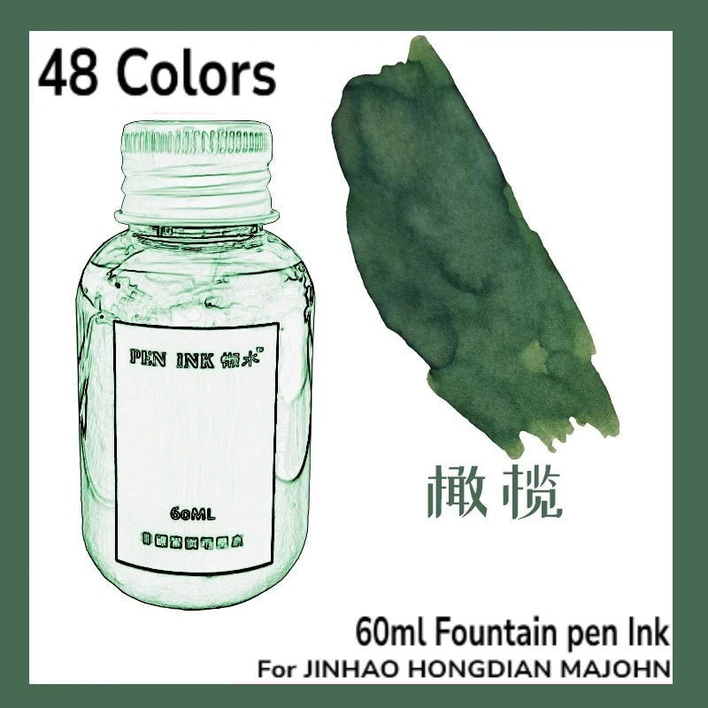 60ml 48Colors Fountain Pen Ink Cartridge Writing Dip Pen Ink Refill Stationery School Supplies For JINHAO HONGDIAN MAJOHN