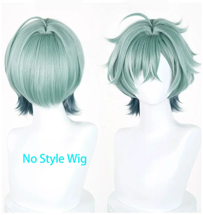 [Styled Wig] Lohen Cosplay Wig Game Genshin Impact  Men Short 35cm Green Hair Knights Of Favonius Cosplay Halloween Wig