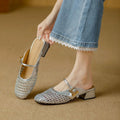 Women’s Mesh Cutout Closed Toe Mule Sandals | Summer 2026 Mid Heel Breathable Slip On Woven Strap Slides