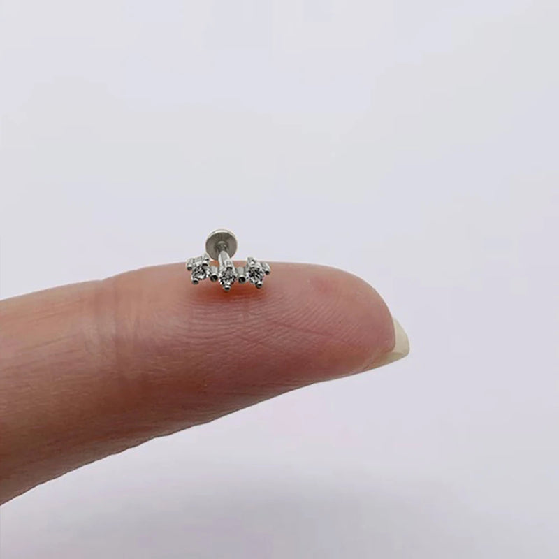 Aide 1pc 925 Sterling Silver Mini Zircon Thick Flat Screw Back Drop Earrings For Women K Gold Piercing Stud Earrings Jewelry