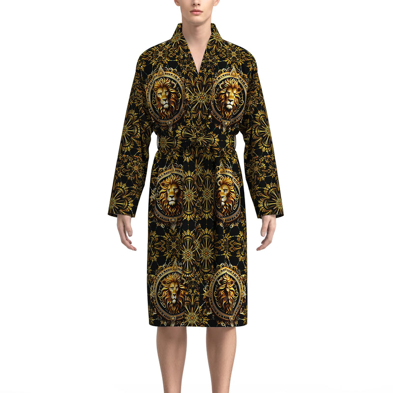 2026 Spring and Autumn New Men's Pajamas 3D Digital Printed Golden Noble Pattern Lion Head Non-fading Home Bathrobe Long Long Sl
