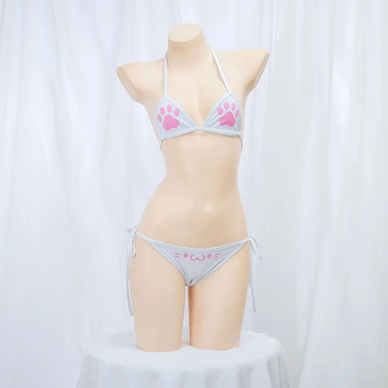 Anime Kawaii Girl Cute Cat Paw Bikini Swimsuit Women Claw Pattern Three Point Underwear Set Bra Panties CostumeCosplay Wholesale