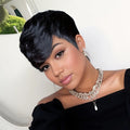 Human Hair Wigs Short Pixie Cut Wig with Bangs Short Layered Wavy Wigs for Women Full Machine Made