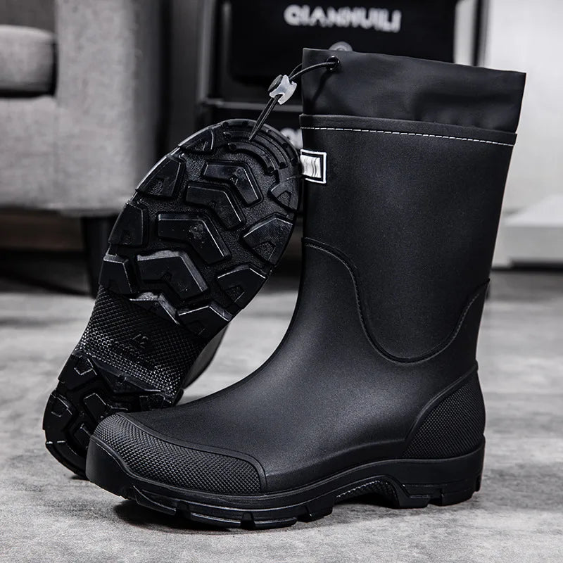 Thick-soled wear-resistant rubber shoes for men and women, mid-calf waterproof anti-slip fishing construction site rain boots