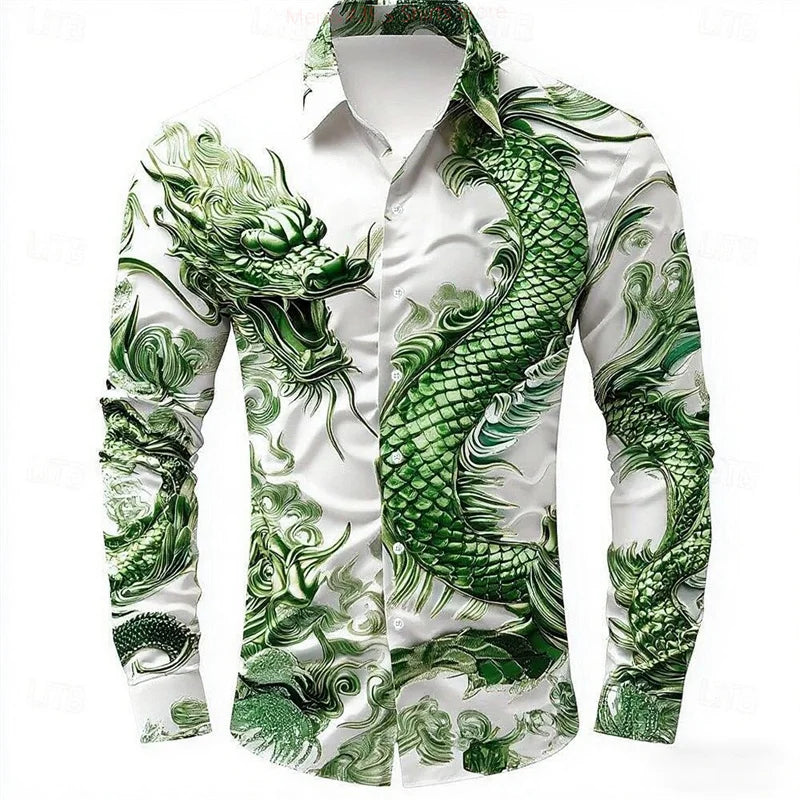 Multicolour Dragon Men's Long Sleeve Shirt Button Fashion | SAMAG