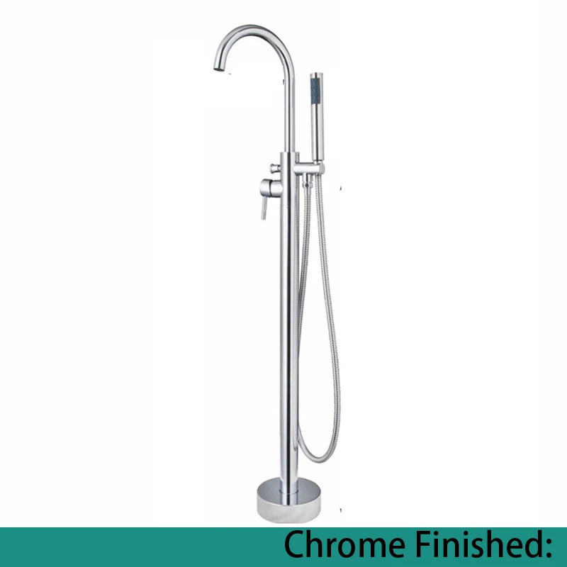 KEMAIDI Golden Plated Bathtub Filler Shower Roman Tub Faucet Set Free Standing Black Bath Shower Systerm Round Spout Mixer Tap