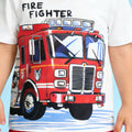 Summer Boys White Red Color Block Fire Truck Print Short - View 6 | SAMAG