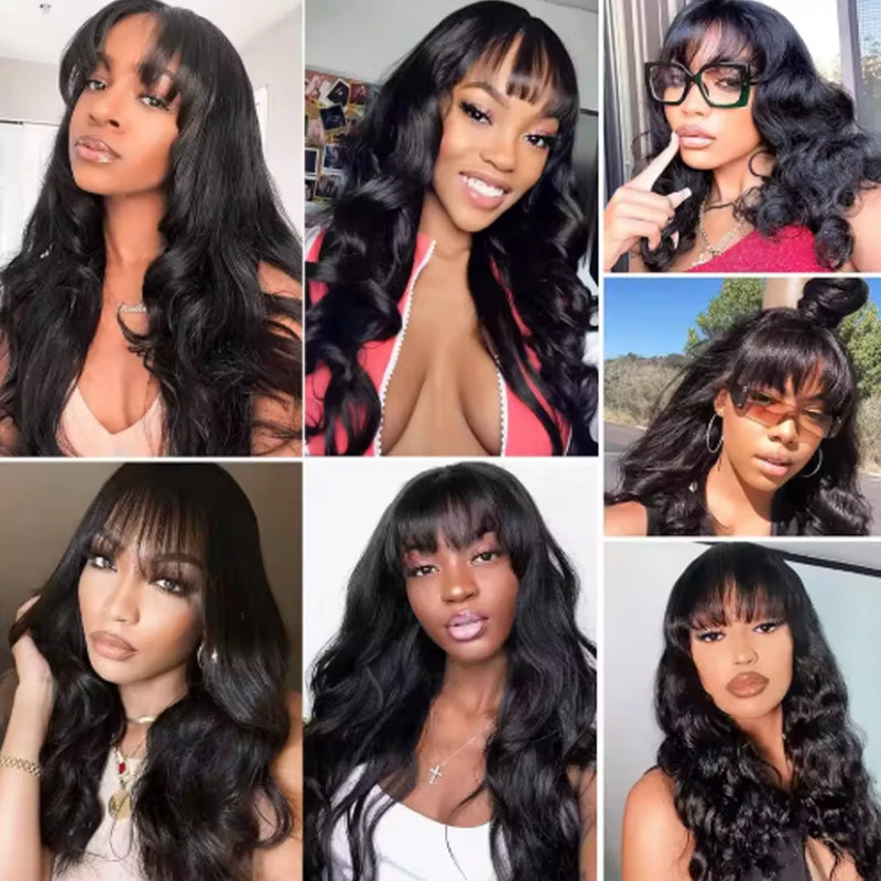 13A Wholesale Body Wave Human Hair Wig With Bangs Full Machine Made Glueless Wear And Go Wig Brazilian Virgin Hair Best Sale