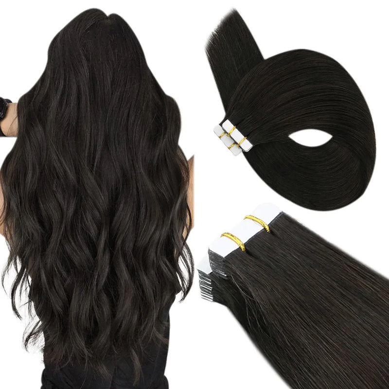 Ugeat Tape in Hair Extensions Human Hair Real Natural Brazilian Remy Hair Straight Seamless Skin Weft For Women Balayage 20P/40P